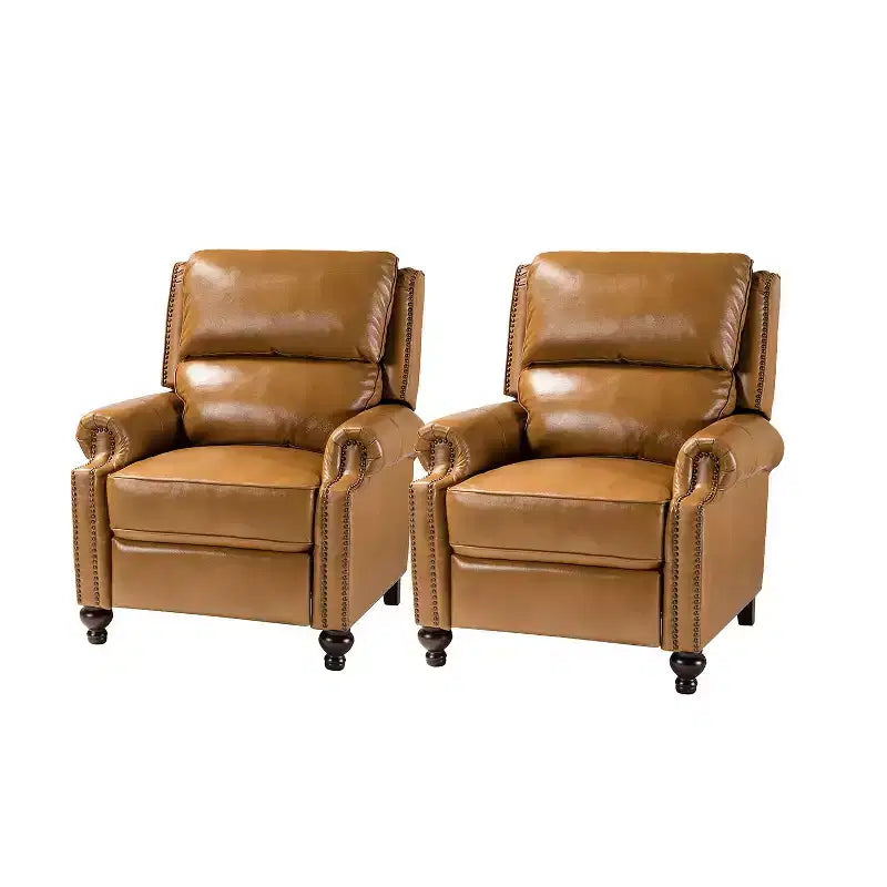 2er-Set Elisabete Modern Wingback Echtleder-Liegesessel mit Vintage-Nagelkopfleiste für Wohn- und Schlafzimmer | ART OF LIVING DESIGNS