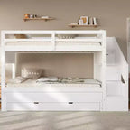 Whisen Twin XL Etagenbett mit Ausziehbett, Etagenbett mit Stauraum, Etagenbett aus Massivholz, Treppe mit Stauraum, Kleiderschrank, 3 Schubladen, für Kinder