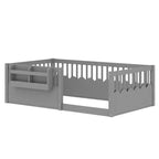 Bellemave Kinder-Bodenbett mit erhöhtem Zaun und Bücherregal, hölzernes Montessori-Bettgestell in Twin-Größe für Mädchen und Jungen