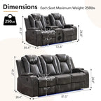 Elektrisches Relaxsofa mit kabellosem Ladegerät, Leselampe für das Wohnzimmer, Kunstleder-LED-Beleuchtung, AC/USB-Anschluss, Getränkehalter, Schwarz
