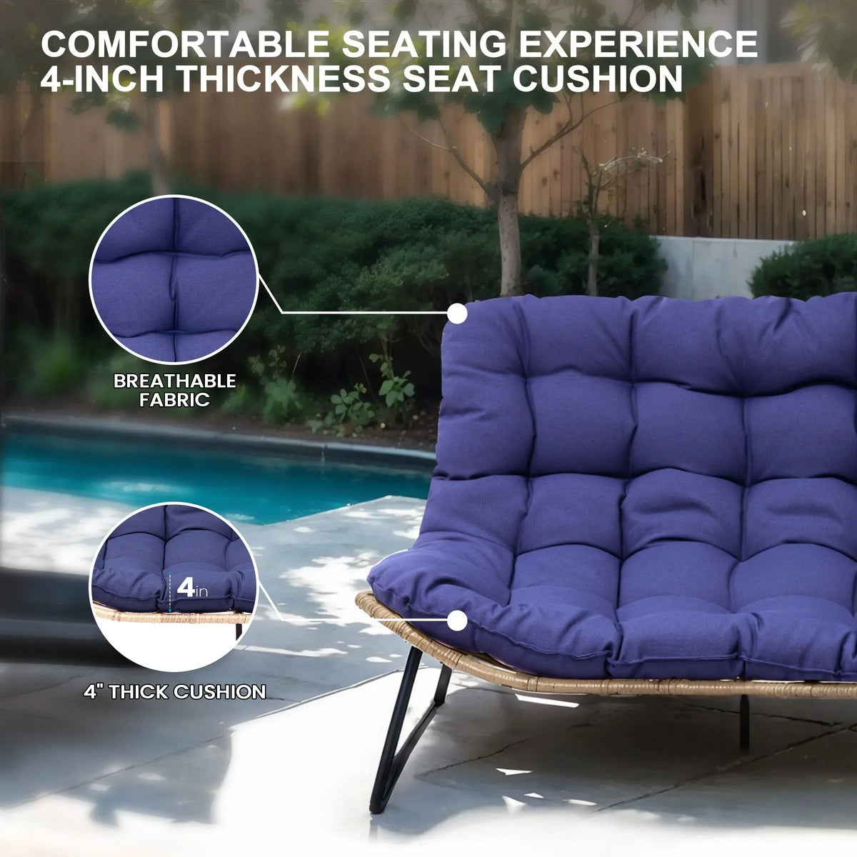 Doppelsessel Papasan mit Kissen, wetterfestes PE-Rattan und Metallrahmen für Innen- und Außenbereich