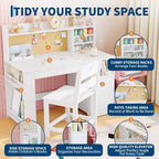 Kinder Schreibtisch & Stuhl Set mit Stauraum, Kinder Schreibtisch mit Aufsatz und neigbarer Platte, für 3-8 Jahre, Schreibtisch für Studenten im Schlafzimmer