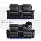 Elektrisches Liegesofa mit kabelloser Ladestation, Leselampe, LED-Beleuchtung für Wohnzimmer, Kunstleder, AC-/USB-Anschluss, Getränkehalter, Schwarz