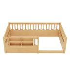 Bellemave Kinder-Bodenbett mit erhöhtem Zaun und Bücherregal, hölzernes Montessori-Bettgestell in Twin-Größe für Mädchen und Jungen