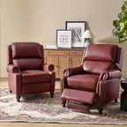 2er-Set Elisabete Modern Wingback Echtleder-Liegesessel mit Vintage-Nagelkopfleiste für Wohn- und Schlafzimmer | ART OF LIVING DESIGNS
