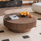 Moderner runder Couch-/Teetisch aus massivholzfurniertem Holz mit Stauraum