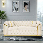 90.6 Samt-Dreisitzer-Sofa mit 2 Kissen, hochdichten Polstern, goldenen Akzenten und Kissen