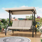 2-in-1 Cabrio 3-Sitzer Hollywoodschaukel mit verstellbarem Dach, Terrassenschaukelbett mit Gestell, dicken Kissen und Getränkehaltern, für Garten, Terrasse, Veranda
