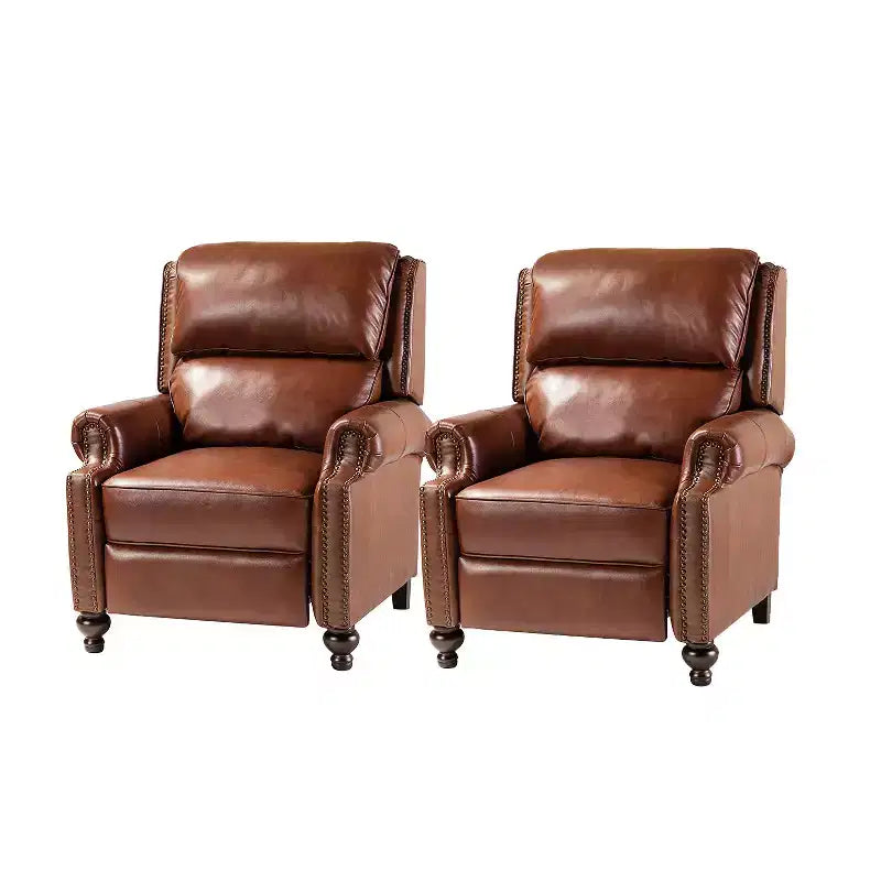 2er-Set Elisabete Modern Wingback Echtleder-Liegesessel mit Vintage-Nagelkopfleiste für Wohn- und Schlafzimmer | ART OF LIVING DESIGNS