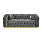 90.6 Samt-Dreisitzer-Sofa mit 2 Kissen, hochdichten Polstern, goldenen Akzenten und Kissen