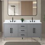 Vanity Art 72 Zoll Badezimmer-Waschtischunterschrank mit Doppelwaschbecken und Kunstmarmorplatte