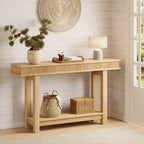 Geriffelter Konsolentisch aus Holz, Bauernhausstil, 2 Etagen mit Ablagefach, rechteckiger schmaler Eingangstisch, hinter dem Sofa, für Foyer, Flur, Wohnzimmer