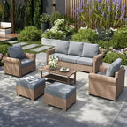 Captiva Designs 6-teiliges Luxus-Rattan-Sofa-Set für den Außenbereich mit geschwungenen Armlehnen und Kissen