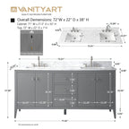 Vanity Art 72 Zoll Badezimmer-Waschtischunterschrank mit Doppelwaschbecken und Kunstmarmorplatte