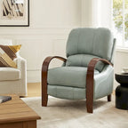 Alex Mid-Century Modern Zigarren-Sessel aus echtem Leder mit manueller Relaxfunktion und geschwungenen Holzarmlehnen