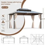 EROMMY Hardtop-Pavillon, Outdoor-Pergola mit Doppeldach & Netzen & Vorhängen, Hochleistungs-Canopy für Terrasse, Garten, Poolparty