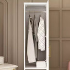 Famapy Luxe Weißer modularer Kleiderschrank mit goldener Hardware: Kassettentüren + gemischtes Türdesign Eleganter maßgeschneiderter Kleiderschrank für Schlafzimmer