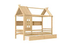 Haus-Plattformbett mit Aufbewahrungsschubladen und Fenster, Massivholzrahmen mit Regalen, kindgerechtes, lustiges Design, Hellweiß