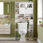 Badezimmerschrank über der Toilette – 171 cm hoher Badezimmer-Organizer im Landhausstil mit verstellbarem Regal und Glastür für Bad und Waschküche