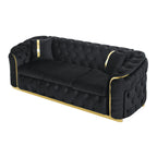 90.6 Samt-Dreisitzer-Sofa mit 2 Kissen, hochdichten Polstern, goldenen Akzenten und Kissen