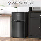 HOMCOM Doppel-Mini-Kühlschrank mit Gefrierfach, 90 L Kompaktkühlschrank mit verstellbarem Regal, einstellbares Thermostat