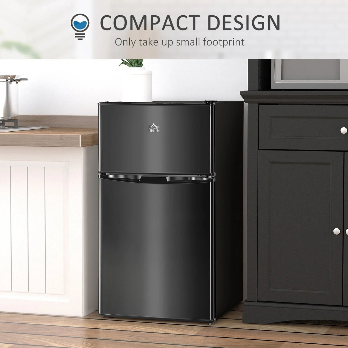 HOMCOM Doppel-Mini-Kühlschrank mit Gefrierfach, 90 L Kompaktkühlschrank mit verstellbarem Regal, einstellbares Thermostat