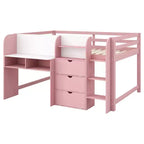 Niedriges Hochbett in Pink/Weiß mit Schreibtisch, Stauraum & Whiteboard – Einzelbett, 1 Person