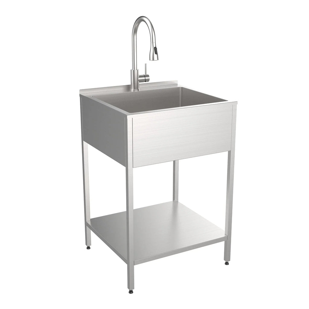61 cm B x 56 cm T x 89 cm H Waschbecken aus Edelstahl mit Unterschrank