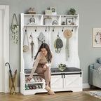 Garderobenständer mit Sitzbank und Schuhaufbewahrung, Garderobe mit Scheunentor