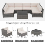7-teiliges Outdoor-Sofa-Set aus Korbweide/Stahl mit Polstern