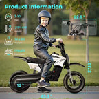 ECOLEAP K1 Elektro-Dirtbike für Kinder 36V, 25 km/h schnell, 22 km Reichweite, 700W Spitzenmotor, 3 Geschwindigkeitsmodi, 12 Zoll Offroad-Reifen, UL, Alter 3-10