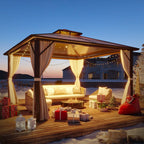 EROMMY Hardtop-Pavillon, Outdoor-Pergola mit Doppeldach & Netzen & Vorhängen, Hochleistungs-Canopy für Terrasse, Garten, Poolparty