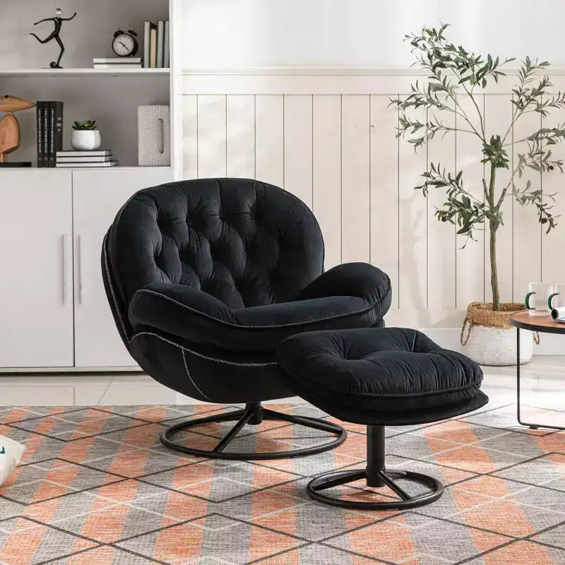 Okak Samt-Akzentsessel mit Ottoman, moderner Armloser Sessel im Mid-Century Stil für das Wohnzimmer, weicher bequemer Sessel zum Fernsehen, Gaming