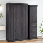 Graues klappbares Schrankbett mit Kleiderschrank & 3 Schubladen, Full/Twin, 1-Personen