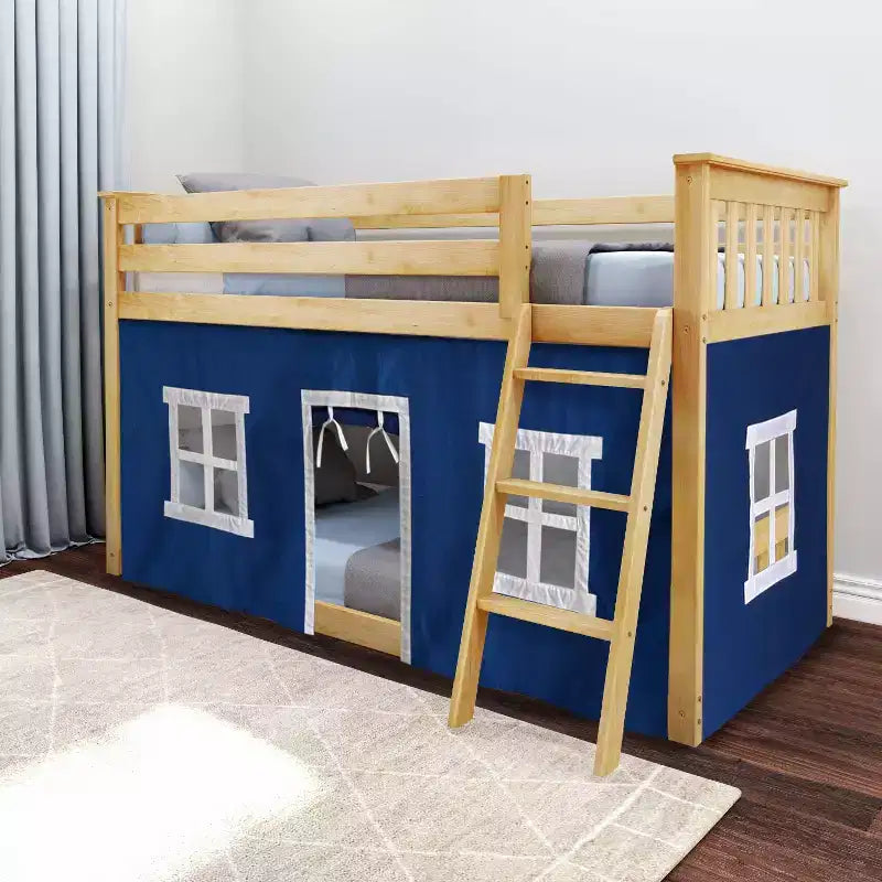Max & Lily Twin-über-Twin Niedriges Etagenbett mit Vorhängen