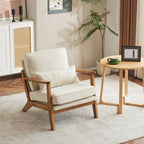 Polster-Akzentsessel aus Leinenmischgewebe mit Holzbeinen und einem Kissen, Beige