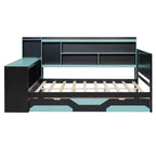 Gaming-Tagesbett (Queen-Size/Full-Size) mit Kopfteilregal, LED-Beleuchtung, integriertem Schreibtisch, Schubladen und Ladestation